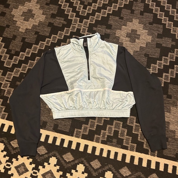 Nike Tops - Nike Women's Black and Light Blue Cropped Sweatshirt